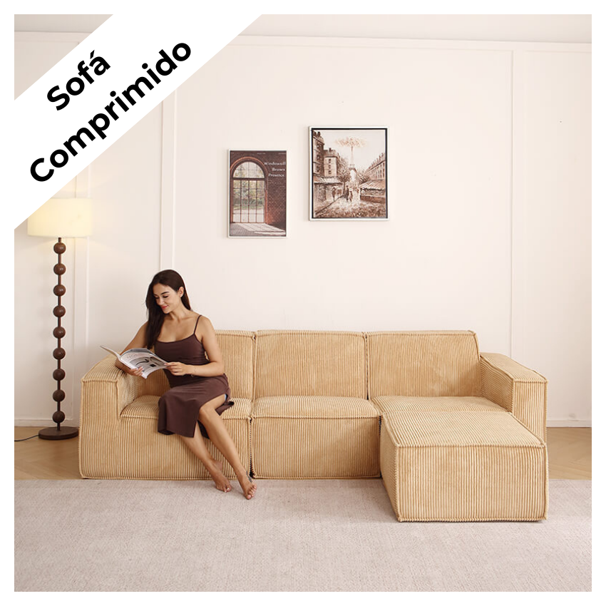 Sofá modular comprimido 3 lugares + 1 puff- FOLIO Sofá modular comprimido 3 lugares + 1 puff- FOLIO